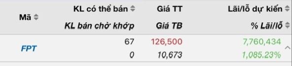 Lô lẻ cổ phiếu FPT có mức sinh lời vượt trội trong danh mục của một nhà đầu tư
