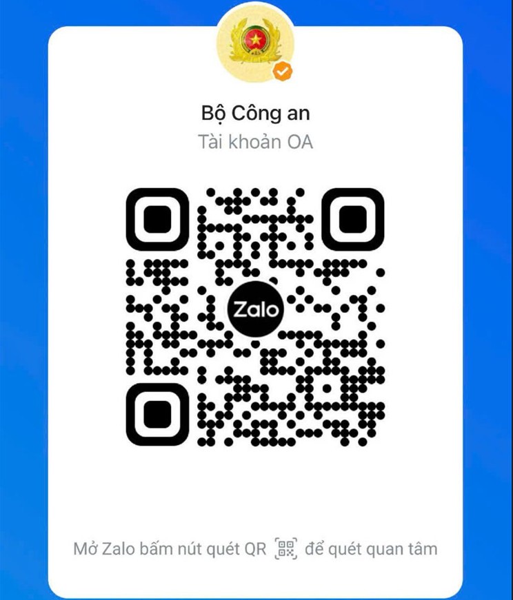 Mã QR truy cập Trang thông tin của Bộ Công an trên nền tảng mạng xã hội Zalo OA. Mã QR truy cập Trang thông tin của Bộ Công an trên nền tảng mạng xã hội Zalo OA.