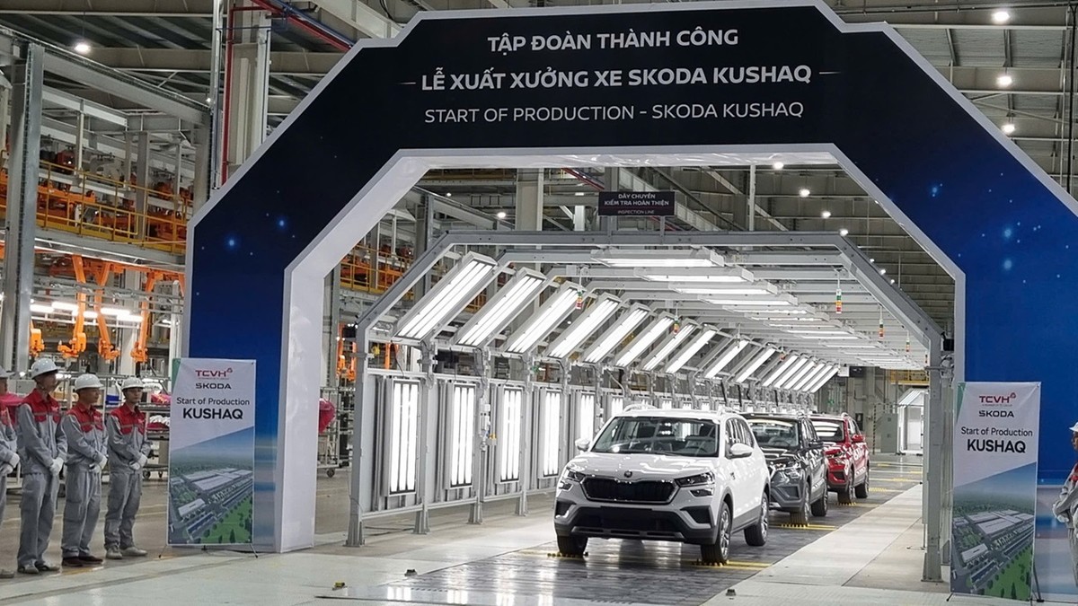 Dây chuyền sản xuất tại nhà máy ô tô Thành Công Việt Hưng.Nhà máy ô tô Thành Công Việt Hưng đã chính thức bắt đầu sản xuất thương mại những lô ô tô đầu tiên mang thương hiệu Skoda. Ảnh: VP Đông Bắc
