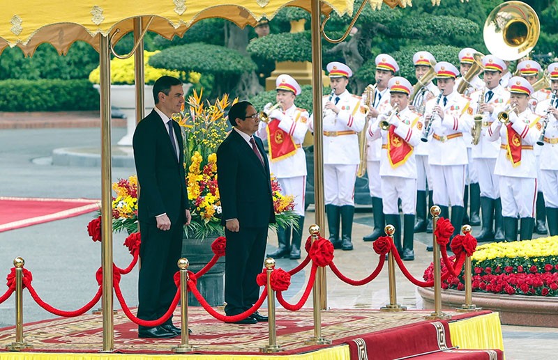 Thủ tướng Chính phủ Phạm Minh Chính chủ trì Lễ đón Thủ tướng Vương quốc Tây Ban Nha Pedro Sánchez thăm chính thức Việt Nam.