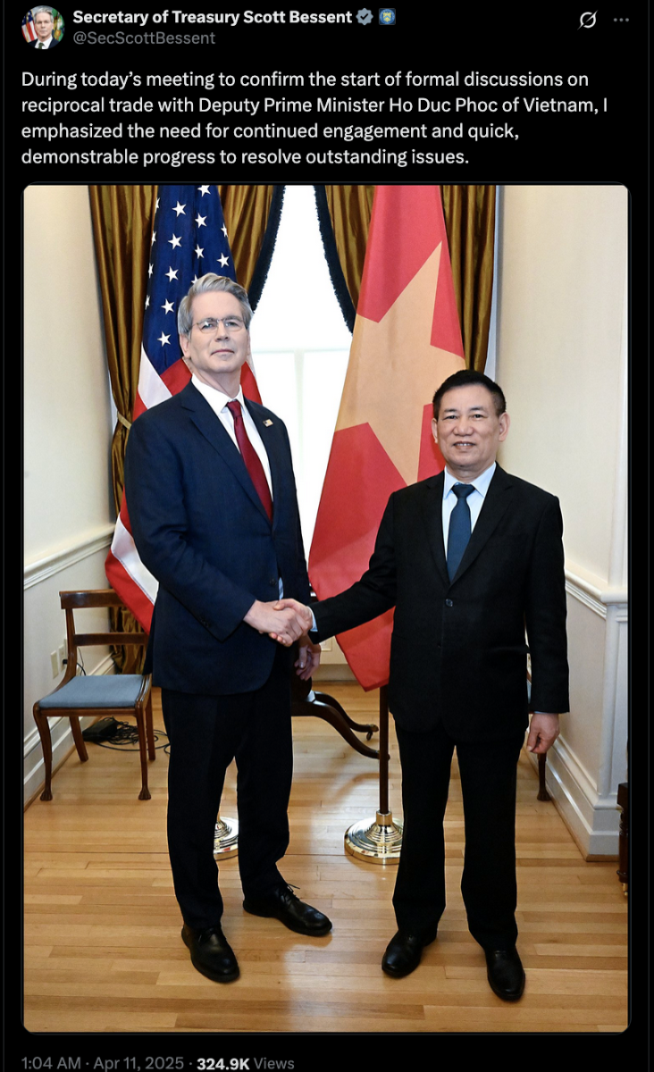 Bài đăng trên X của Bộ trưởng Tài chính Hoa Kỳ Scott Bessent. Ảnh chụp màn hình