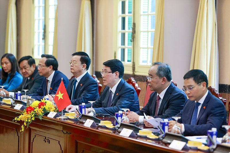 Chủ tịch nước Lương Cường và Đoàn đại biểu cấp cao Việt Nam tham dự Hội đàm.