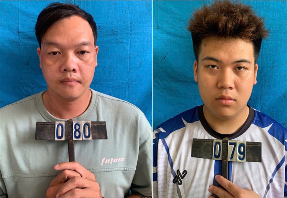 Hai đối tượng trong đường dây lừa đầu tư chứng khoán qua sàn Frony. Ảnh: Công an Thanh Hóa