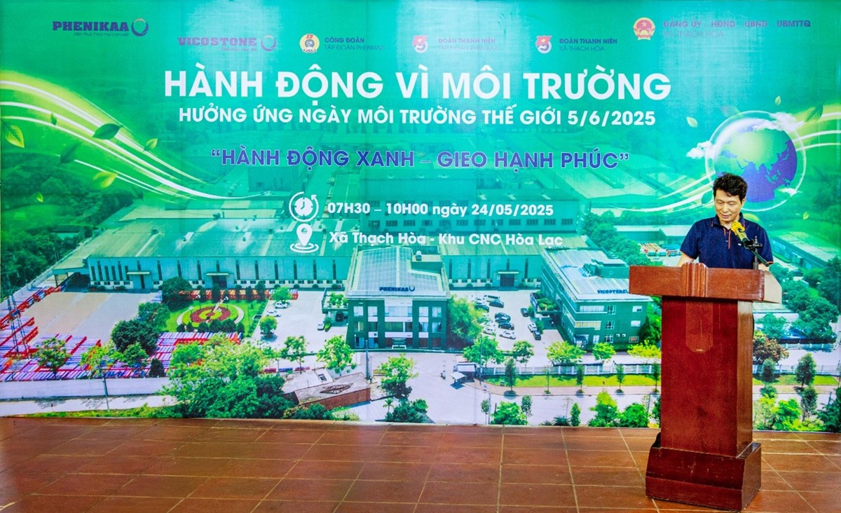 Ông Phạm Trí Dũng – Phó Tổng giám đốc Tập đoàn Phenikaa kiêm Tổng Giám đốc Vicostone chia sẻ tại Lễ phát động Chương trình “Hành động vì môi trường 2025”, Lãnh đạo Tập đoàn nhấn mạnh, phát triển bền vững không chỉ là đích đến, mà là cách mỗi người sống, làm việc và kiến tạo giá trị mỗi ngày Ông Phạm Trí Dũng – Phó Tổng giám đốc Tập đoàn Phenikaa kiêm Tổng Giám đốc Vicostone chia sẻ tại Lễ phát động Chương trình “Hành động vì môi trường 2025”, Lãnh đạo Tập đoàn nhấn mạnh, phát triển bền vững không chỉ là đích đến, mà là cách mỗi người sống, làm việc và kiến tạo giá trị mỗi ngày