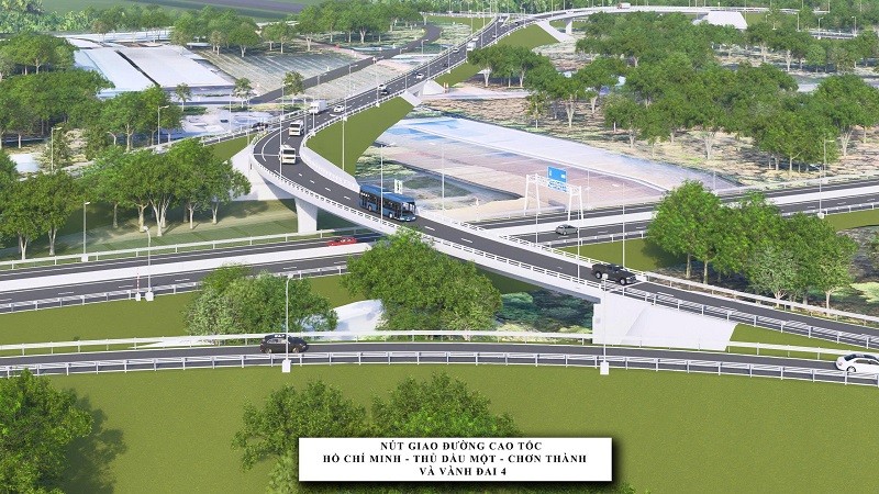Phối cảnh nút giao đường Vành đai 4, TP.HCM với cao tốc TP.HCM - Thủ Dầu Một - Chơn Thành.