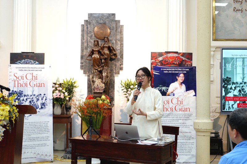 Nghệ sĩ Phạm Ngọc Trâm chia sẻ tại sự kiện. Ảnh: Hồ Hạ.