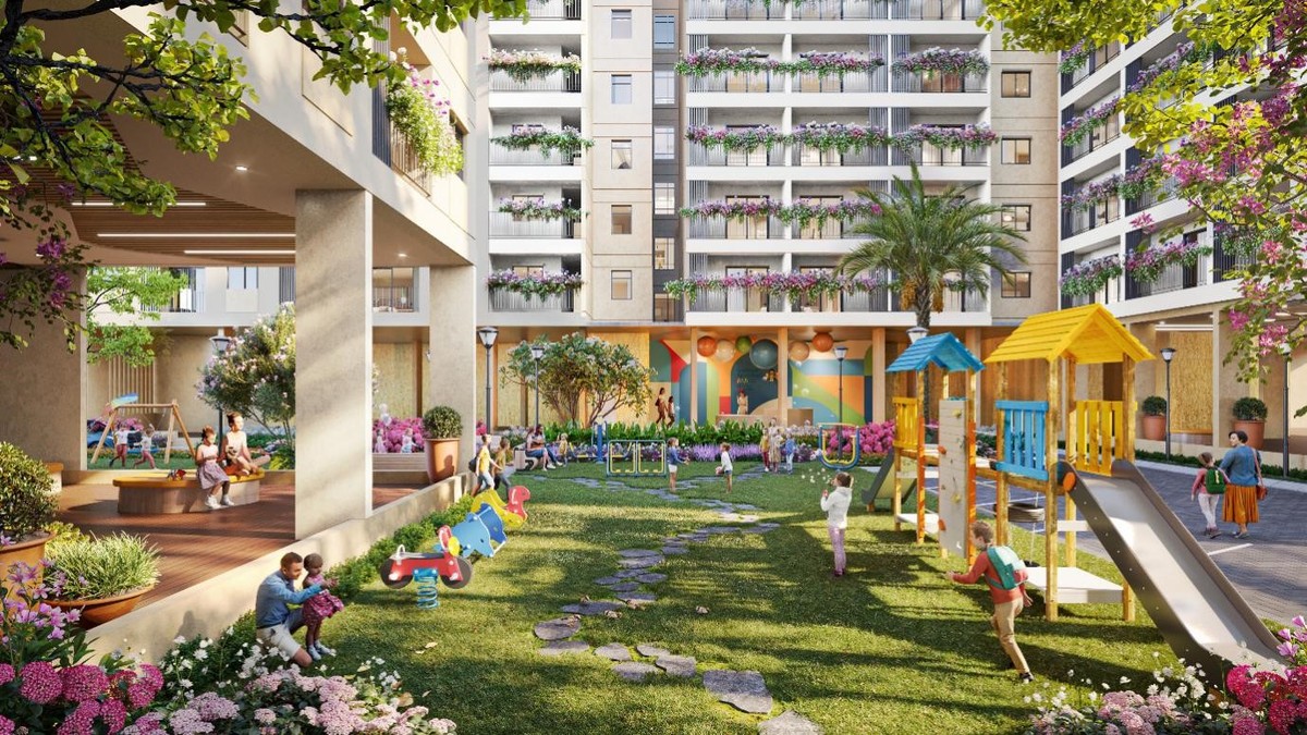 Sân chơi thiếu nhi tại khuôn viên chung cư nhà ở xã hội LA Home