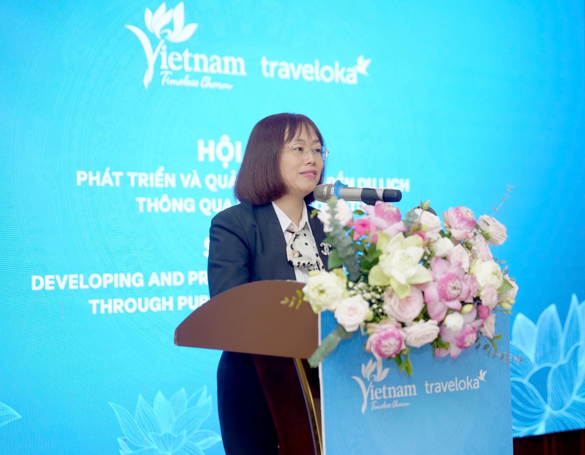 Phó cục trưởng Cục Du lịch Quốc gia Việt Nam Nguyễn Thị Hoa Mai phát biểu khai mạc Hội thảo.