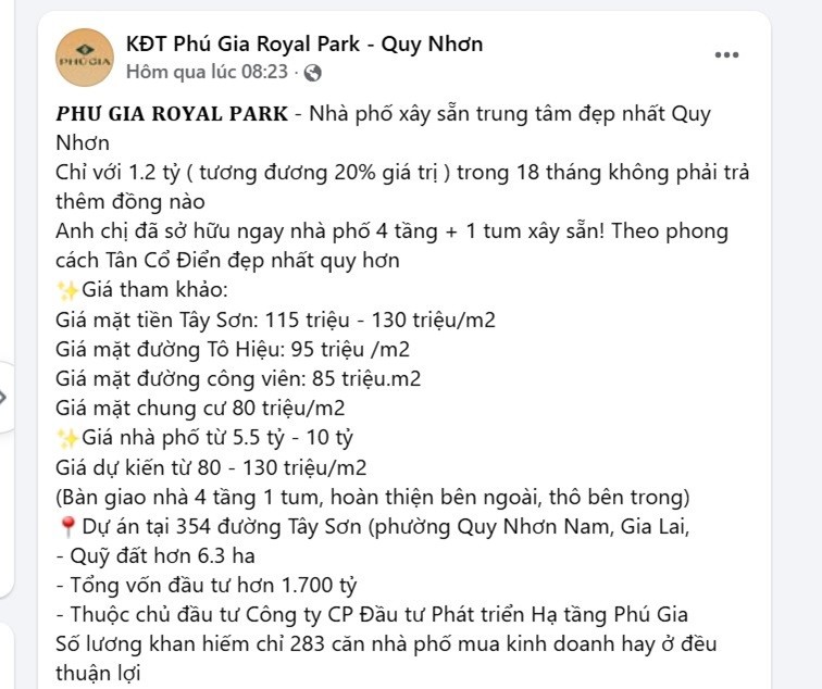 Một thông tin quảng cáo Dự án Phú Gia Royal Park Quy Nhơn của đại lý phân phối. Một thông tin quảng cáo Dự án Phú Gia Royal Park Quy Nhơn của đại lý phân phối.