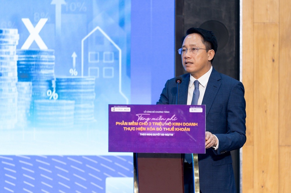 Phó cục trưởng Cục Thuế Mai Sơn phát biểu tại Lễ công bố tặng miễn phí phần mềm cho 2 triệu hộ kinh doanh, do Misa tổ chức ngày 23/10.