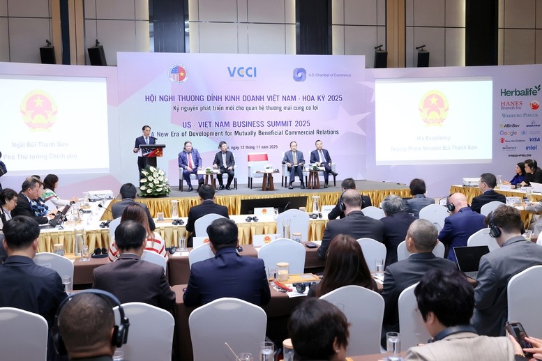 Phó thủ tướng Bùi Thanh Sơn phát biểu tại Hội nghị Thượng đỉnh kinh doanh Việt - Mỹ lần thứ 8 (Ảnh: VGP). Phó thủ tướng Bùi Thanh Sơn phát biểu tại Hội nghị Thượng đỉnh kinh doanh Việt - Mỹ lần thứ 8 (Ảnh: VGP).