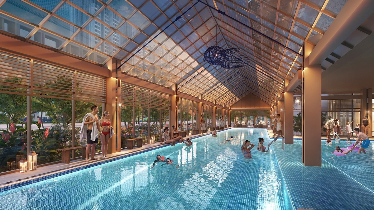 Bể bơi mái kính – một trong nhiều tiện ích nội khu đẳng cấp tại Sun Centro Town. Ảnh: Sun Property.