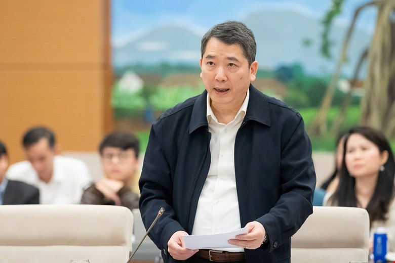 Thứ trưởng Bộ Tài chính Cao Anh Tuấn báo cáo tại phiên họp.