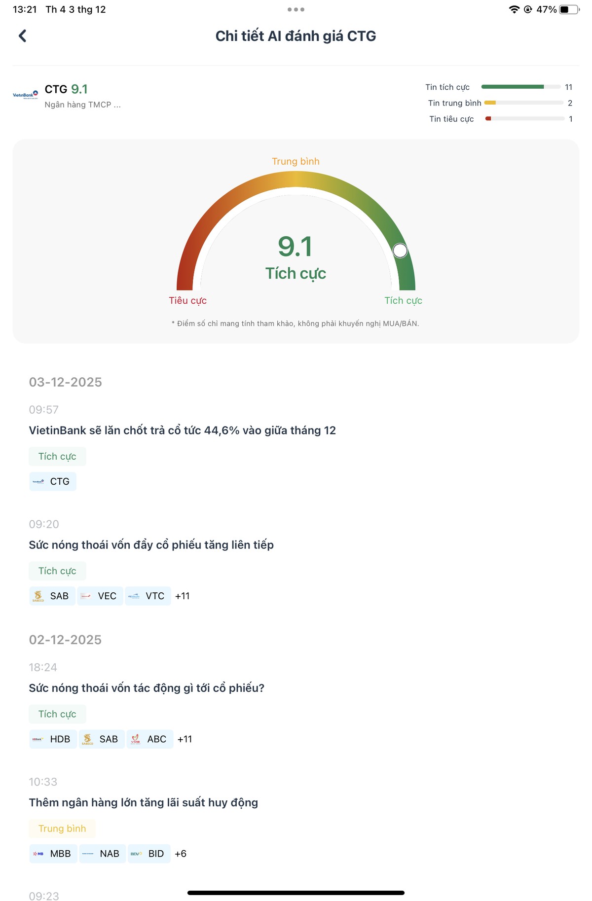 Tính năng AI News giúp nhà đầu tư dễ dàng theo dõi tin tức.