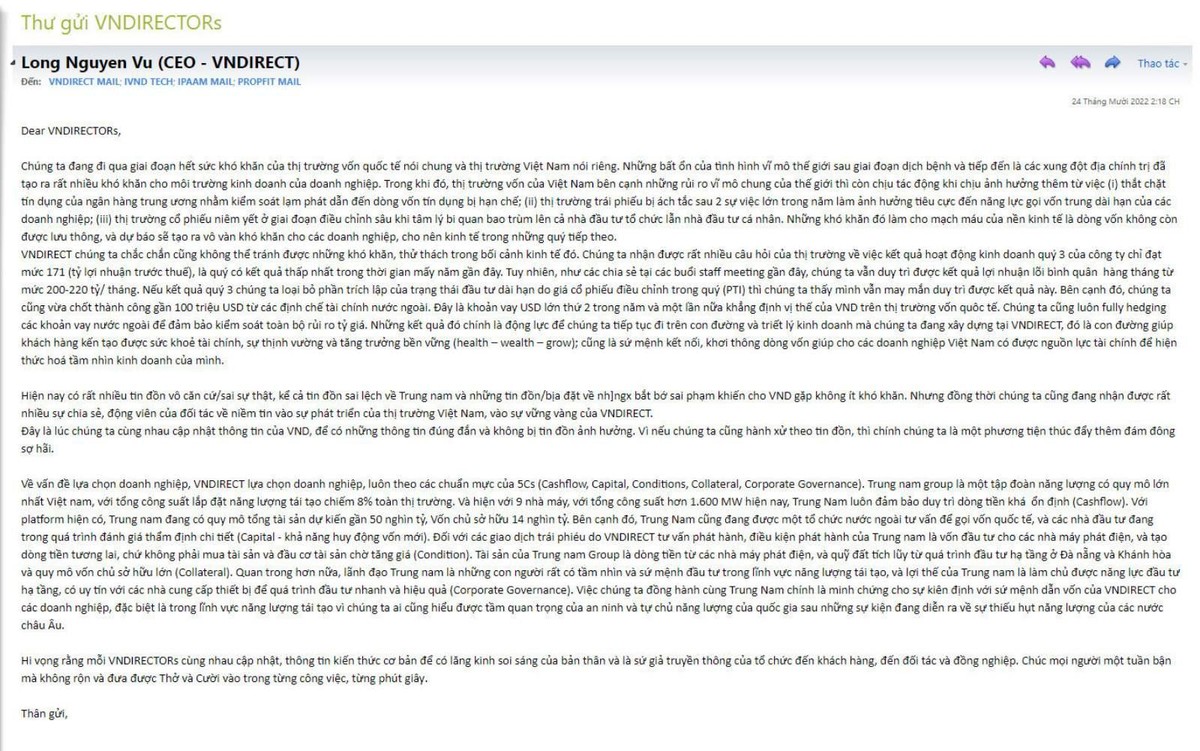 Nội dung email được nhà đầu tư truyền tay trong các room chat Nội dung email được nhà đầu tư truyền tay trong các room chat