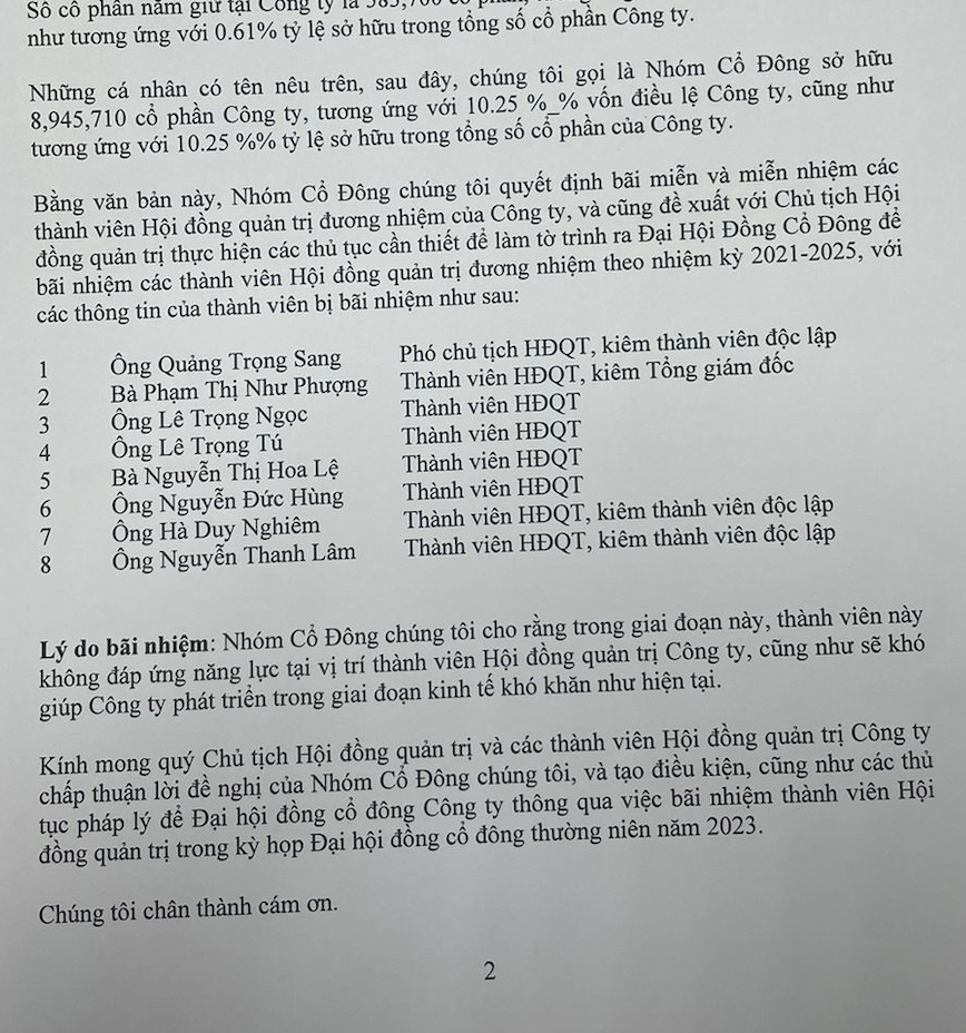 Ảnh chụp màn hình một phần nội dung nhóm cổ đông gửi đến HĐQT CKG