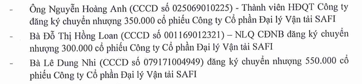3 cổ đông sẽ chuyển nhượng cổ phiếu cho Đầu tư NMVT. 3 cổ đông sẽ chuyển nhượng cổ phiếu cho Đầu tư NMVT.
