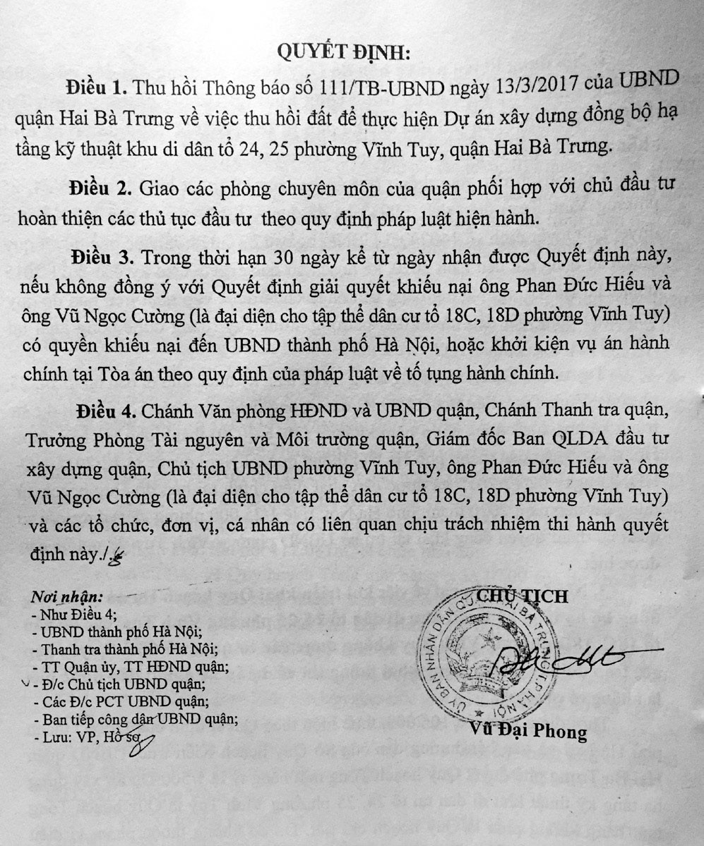 Thu hồi đất tại phường Vĩnh Tuy: “Ăn bớt” thủ tục pháp lý bắt buộc ảnh 1