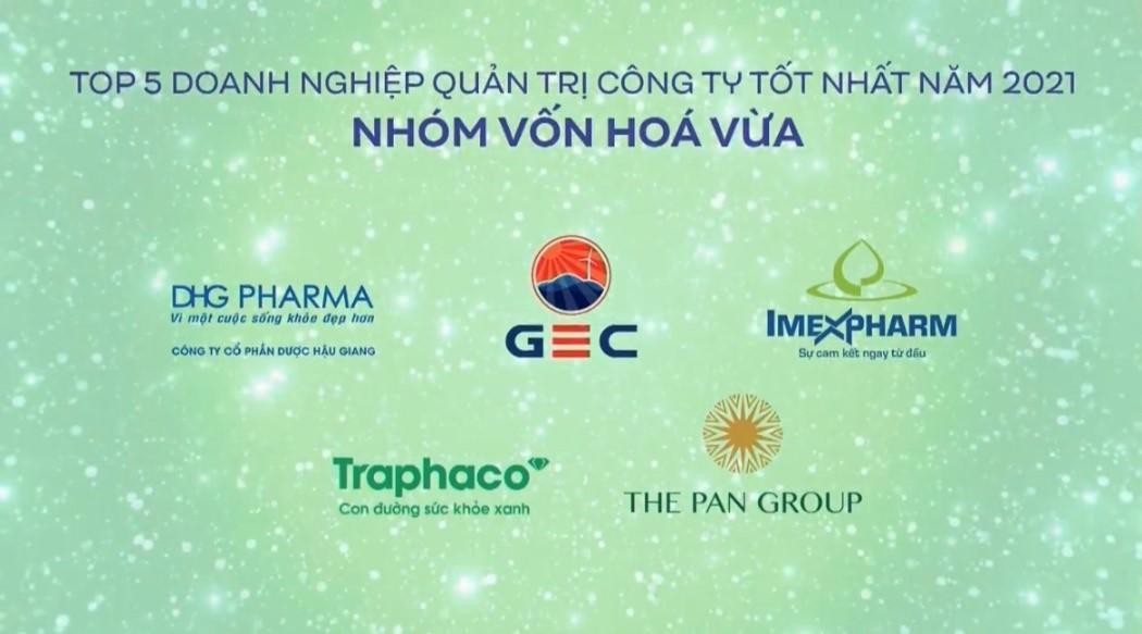 GEC đoạt giải Top 5 Doanh nghiệp Quản trị Công ty tốt nhất năm 2021 - nhóm vốn hóa vừa