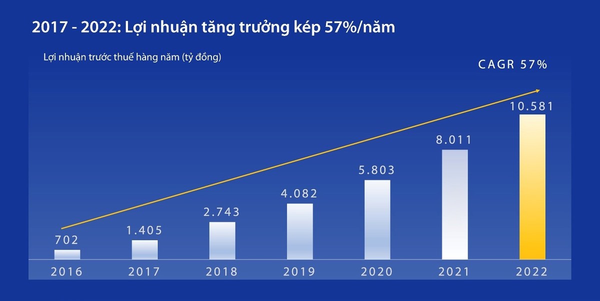 Tăng trưởng lợi nhuận hàng năm, 2017-2022 (Nguồn: BCTC, 2016-2022)
