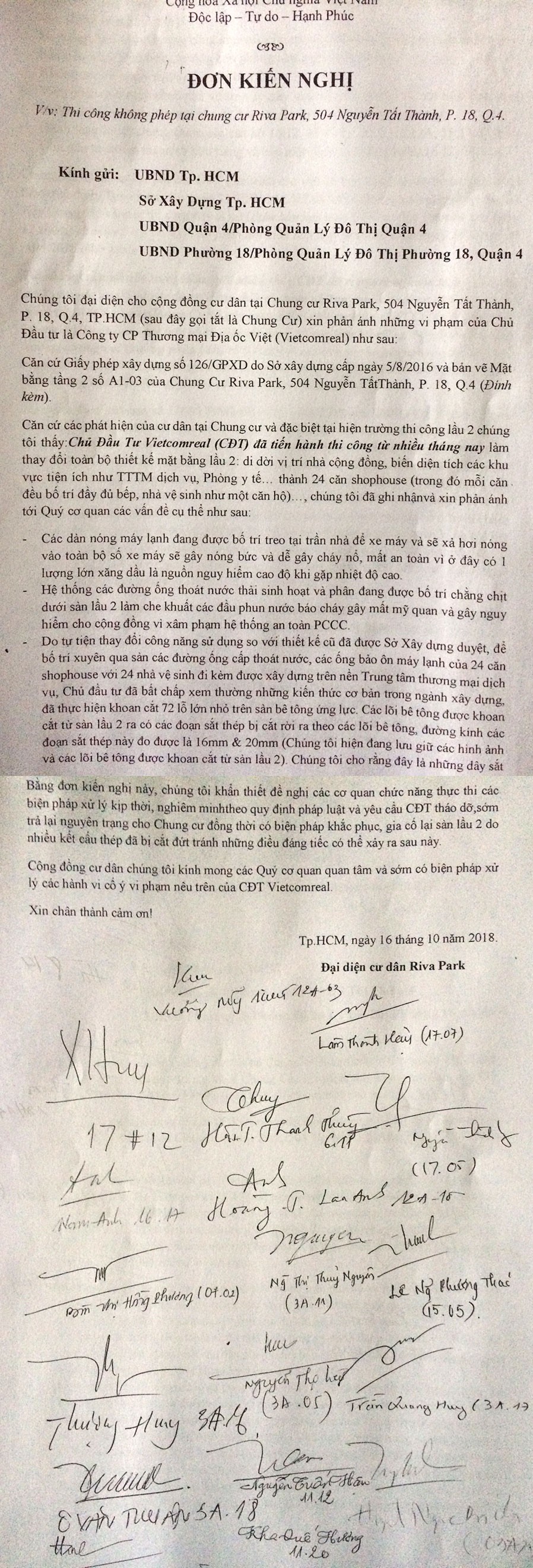 Cư dân Riva Park tố chủ đầu tư Vietcomreal biến trung tâm thương mại thành căn hộ nhỏ ảnh 1