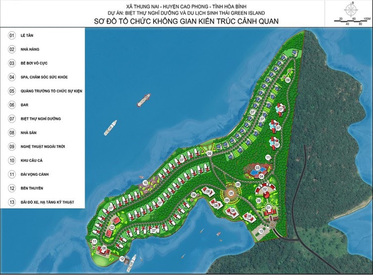 Sơ đồ không gian kiến trúc cảnh quan dự án Khu du lịch sinh thái Green Island, Hoà Bình