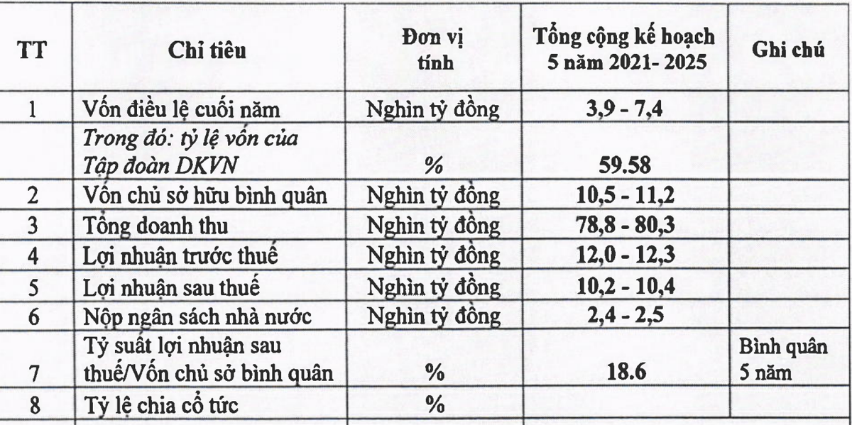 Chỉ số tài chính công ty mẹ PVFCCo giai đoạn 2021-2025