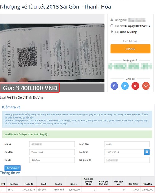 Vé tàu Tết giả bán tràn lan trên mạng ảnh 1