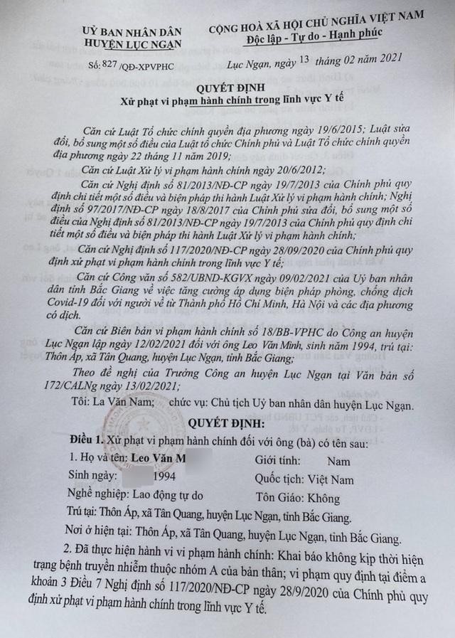Quyết định xử phạt vi phạm hành chính đối với anh M. Quyết định xử phạt vi phạm hành chính đối với anh M.