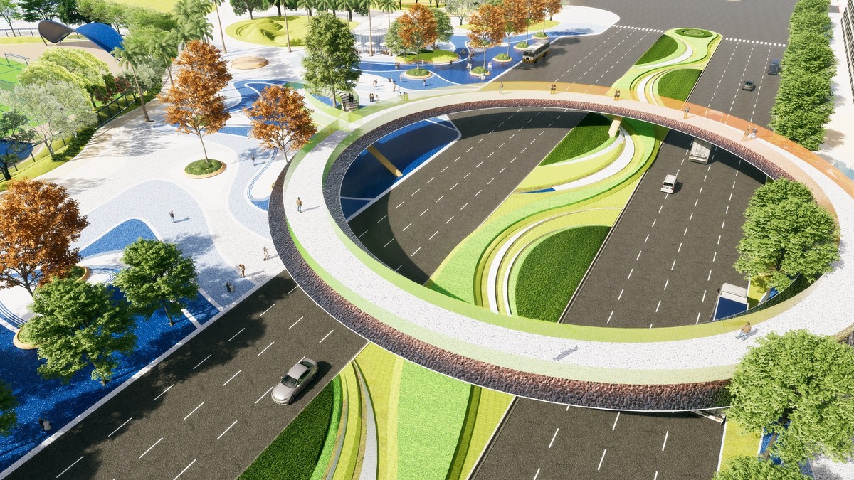 Trục đại lộ 68m kết nối nút giao Phú Thứ từ cao tốc Pháp Vân - Cầu Giẽ về thẳng Sun Urban City. Ảnh phối cảnh minh họa.