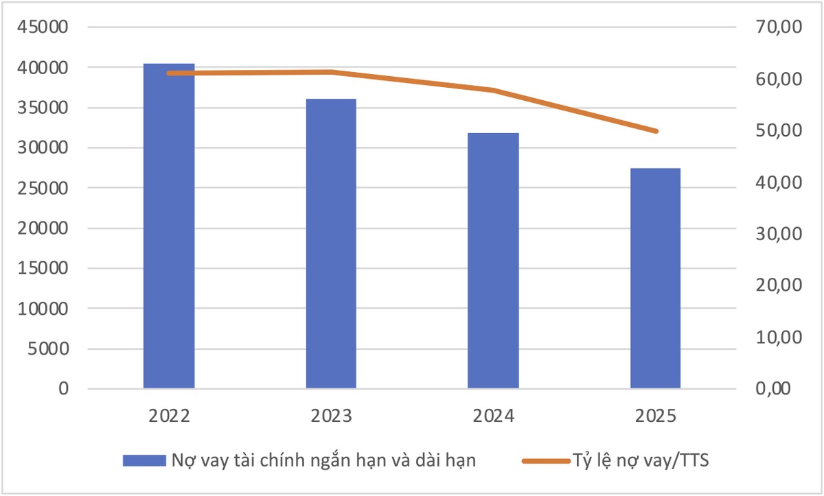 EVNGENCO3 liên tục giảm vay nợ các năm gần đây.