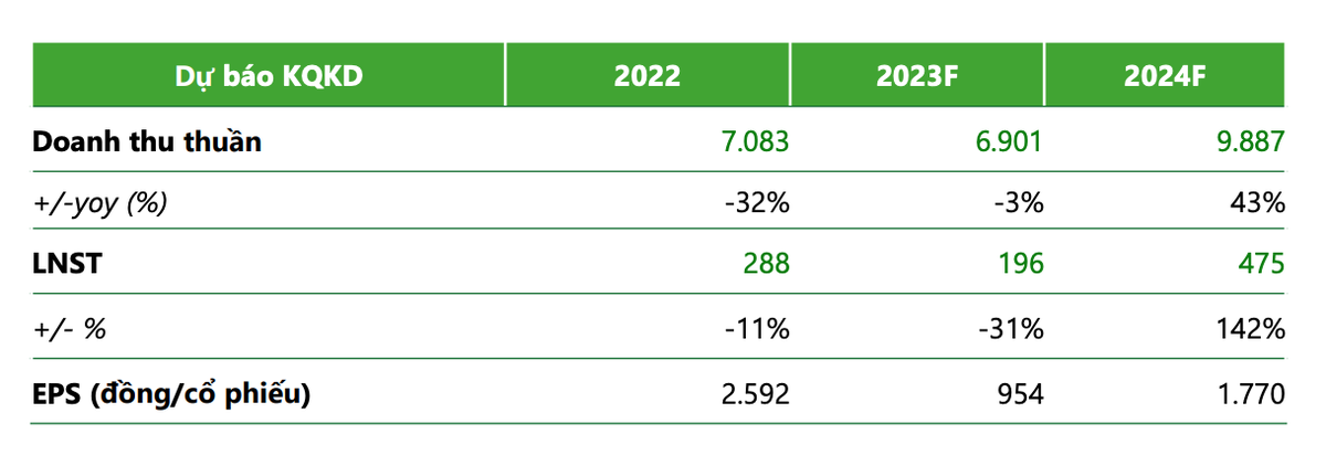 Dự phóng kết quả kinh doanh của BAF theo VCBS