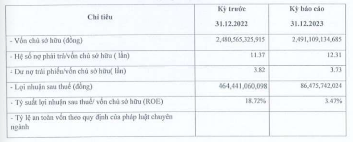 Các chỉ tiêu tài chính của TNR Holdings Vietnam