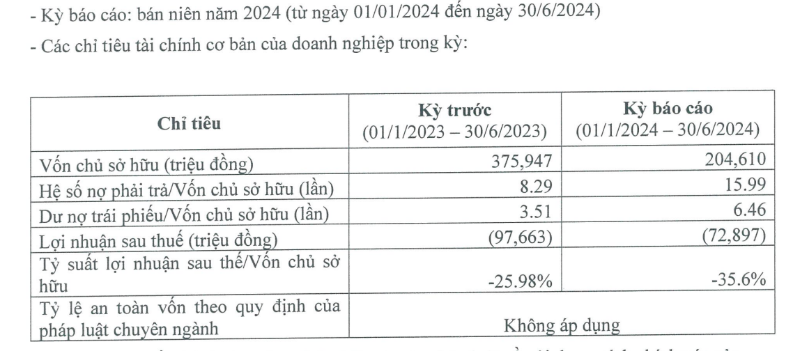 Thông tin tài chính của Công ty Biển Đông nửa đầu năm 2024