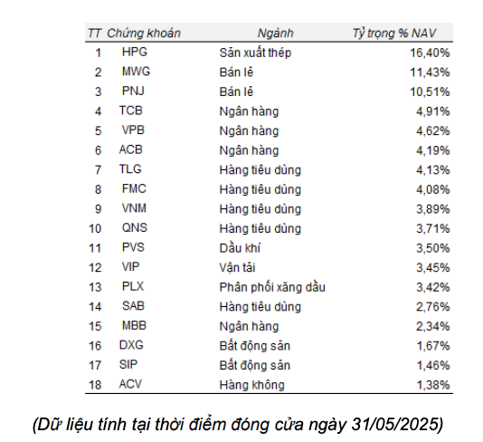Danh mục cổ phiếu của TBLF