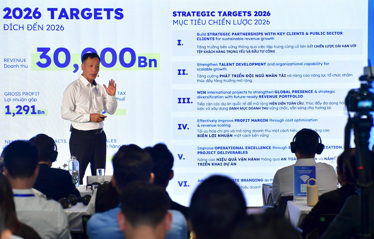 Ông Trần Ngọc Hải, Phó tổng giám đốc Coteccons trình bày mục tiêu năm tài chính 2026