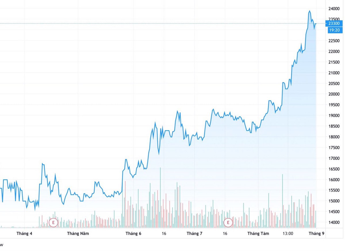 Biến động giá cổ phiếu CRE từ tháng 3/2020 đến 31/8/2020