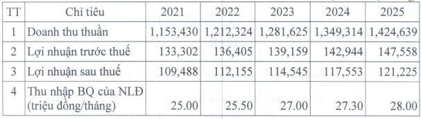 Kế hoạch sản xuất kinh doanh giai đoạn 2021-2025 (Công ty mẹ), đơn vị: triệu đồng Kế hoạch sản xuất kinh doanh giai đoạn 2021-2025 (Công ty mẹ), đơn vị: triệu đồng