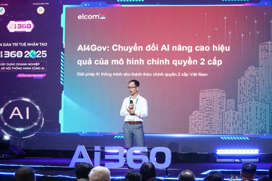 Ông Trần Huy Tùng, Giám đốc R&D ELCOM Corporation trình bày tham luận về giải pháp AI4GOV cho chính quyền 2 cấp tại Diễn đàn AI360 ngày 09/10/2025 vừa qua. Ông Trần Huy Tùng, Giám đốc R&D ELCOM Corporation trình bày tham luận về giải pháp AI4GOV cho chính quyền 2 cấp tại Diễn đàn AI360 ngày 09/10/2025 vừa qua.