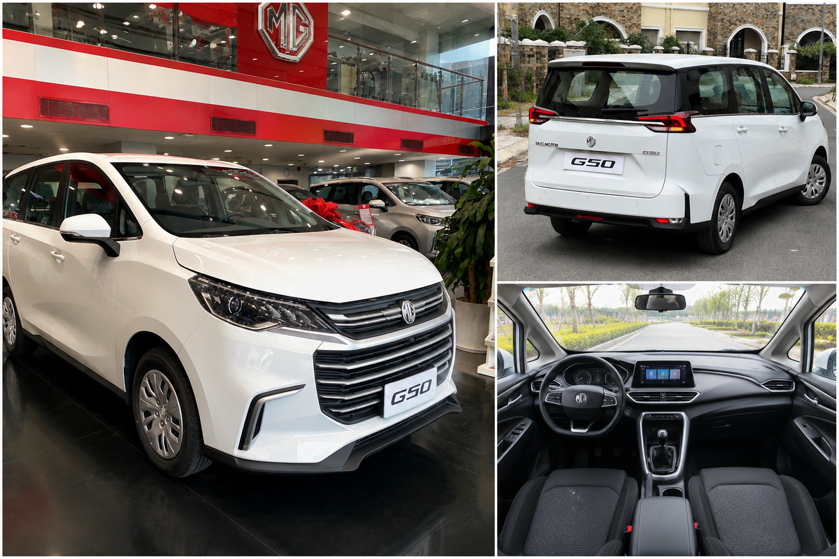 Kích thước MG G50 lớn hơn phần lớn B-MPV khác nhưng giá bán của xe lại ngang hàng với những mẫu MPV cỡ nhỏ như Mitsubishi Xpander, Toyota Avanza hay Hyundai Stargazer. Ảnh MG G50 tại Đại lý MG Kinh Dương Vương.
