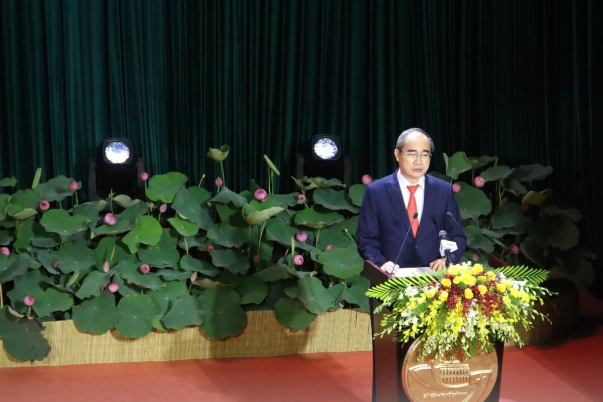 Ông Nguyễn Thiện Nhân, Ủy viên Bộ Chính trị, Trưởng đoàn Đại biểu Quốc hội TP.HCM phát biểu tại buổi lễ