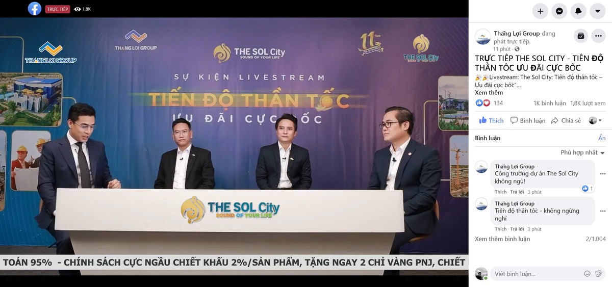 Buổi livestream thu hút hàng ngàn lượt theo dõi của khách hàng và nhà đầu tư.