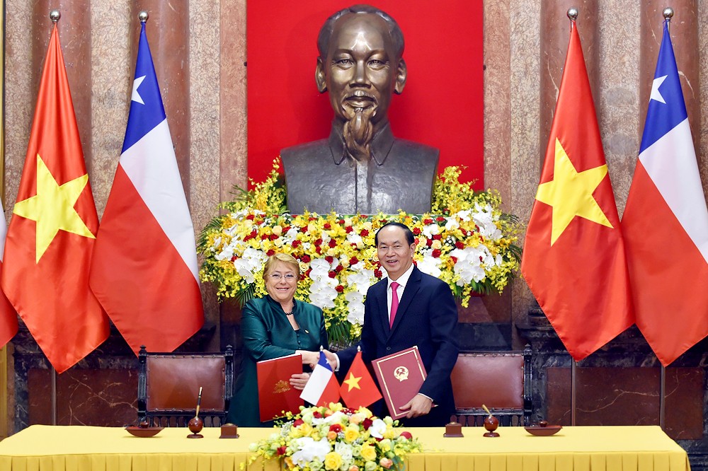 Chủ tịch nước Trần Đại Quang đón Tổng thống Chile Michelle Bachelet ảnh 3