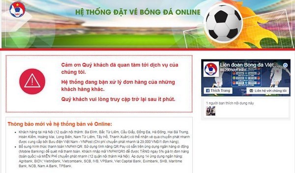 Trang web bán vé trực tuyến của VFF “sập” ngay khi vừa mở bán ảnh 1