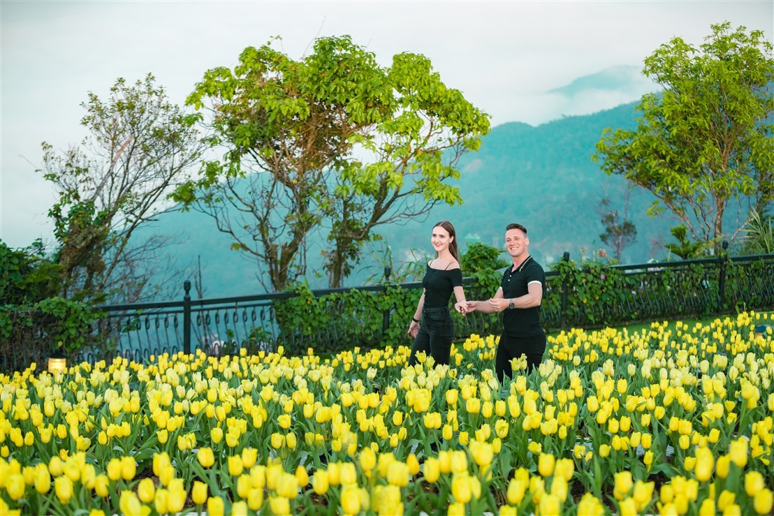 “Chị chị em em”, Tết này bếp núc làm chi, lên mà xem Bà Nà rực rỡ tulip với hoa hồng ảnh 4