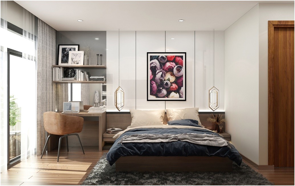 Phòng ngủ căn hộ Legend Complex với thiết kế đơn giản nhưng tinh tế, ấm cúng bởi tràn ngập ánh sáng tự nhiên. Từ mỗi không gian trong căn hộ đều có thể quan sát toàn cảnh ra không gian xung quanh.