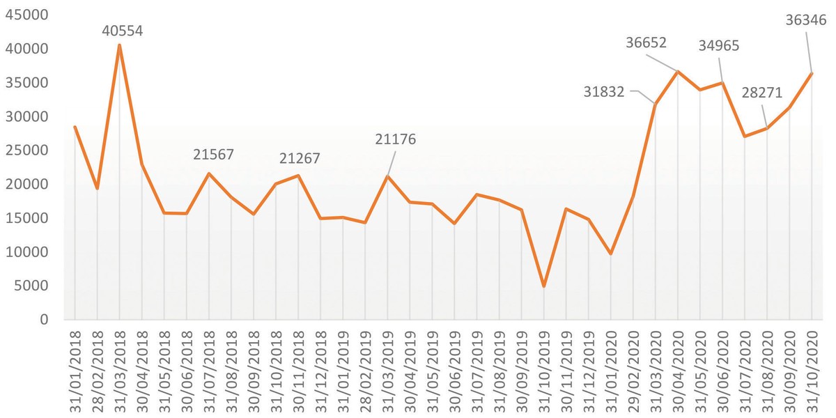 10 tháng 2020, các nhà đầu tư trong nước mở mới gần 290.000 tài khoản chứng khoán, gấp 1,5 lần cả năm 2019.