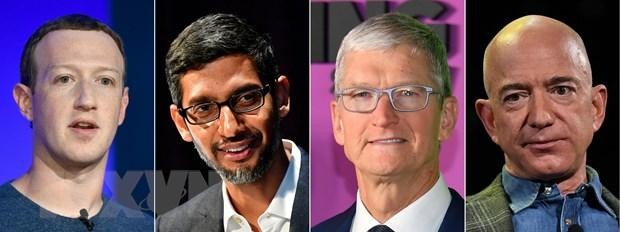 Các lãnh đạo của 4 “đại gia” công nghệ Facebook, Google, Apple và Amazon phải điều trần trước Ủy ban Tư pháp Hạ viện Mỹ liên quan các cáo buộc về hành vi độc quyền. (Ảnh: AFP/TTXVN).