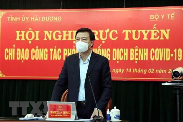 Ủy viên Trung ương Đảng, Bí thư Tỉnh ủy Hải Dương Phạm Xuân Thăng phát biểu tại hội nghị. (Ảnh: Mạnh Tú/TTXVN).