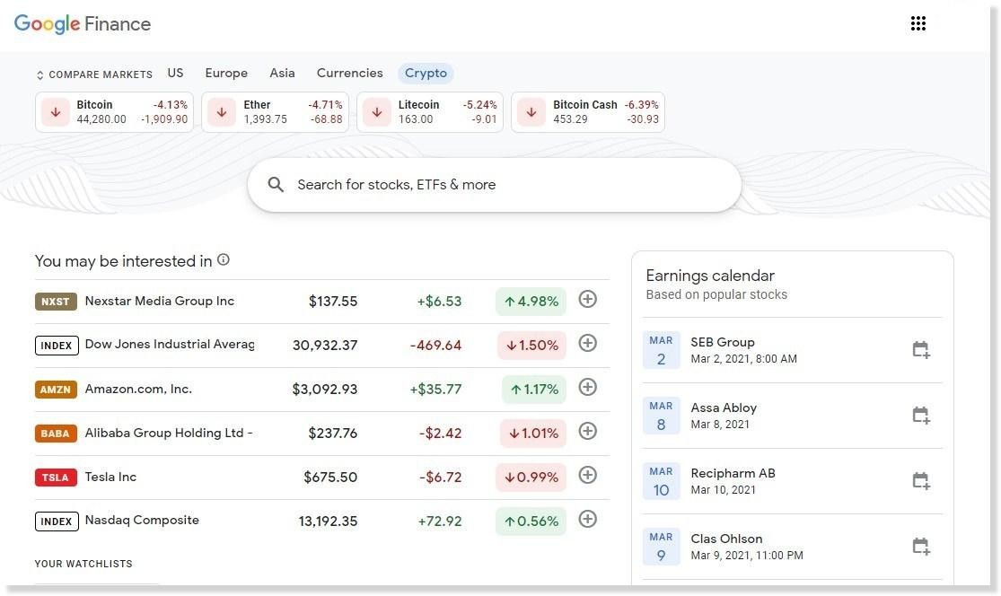 Tab Crypto được thêm vào bên cạnh 5 thị trường truyền thống trên Google Finance. Tab Crypto được thêm vào bên cạnh 5 thị trường truyền thống trên Google Finance.